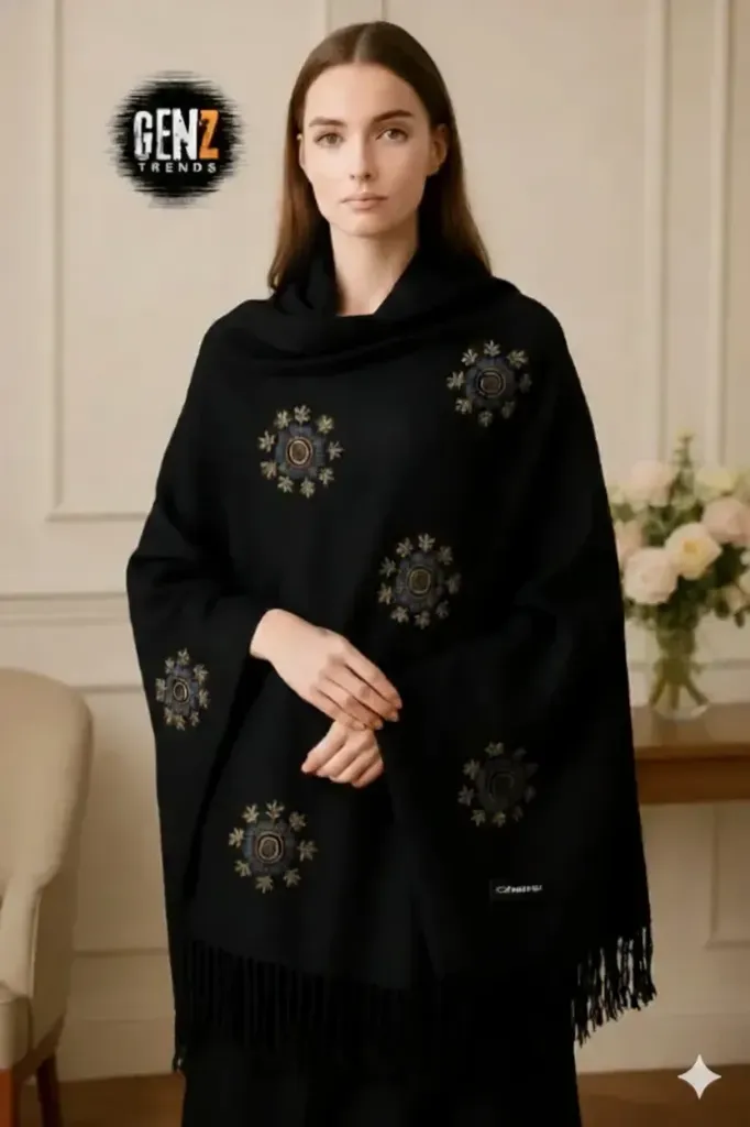WOMEN WARM WINTER PRINTED ( PASHMINA WOOL ) (BLACK) GZ-SH4004