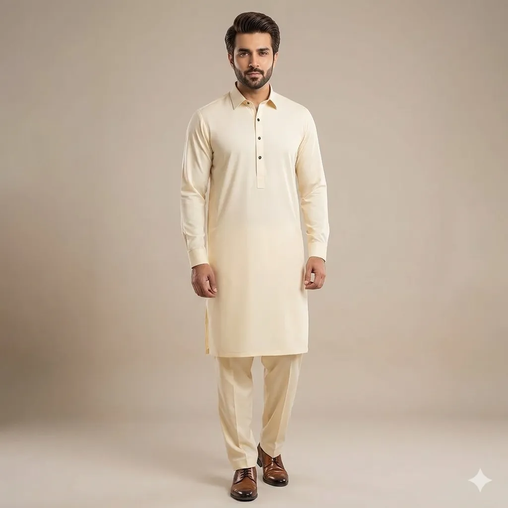 GENTS SUIT WASH N WEAR unstitched gzg-s6002 (Cream Boski)