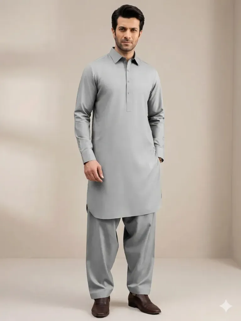GENTS SUIT WASH N WEAR unstitched gzg-s6007 (Silver Grey)